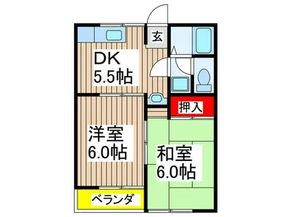 サニーライフ市川(2DK/1階)の間取り写真