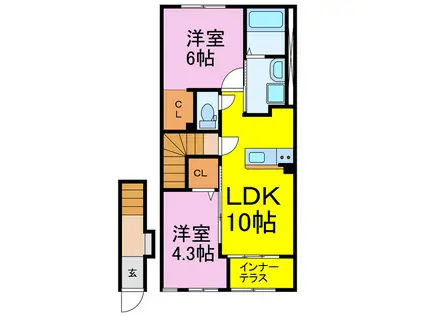 ボナール花崎A(2LDK/2階)の間取り写真