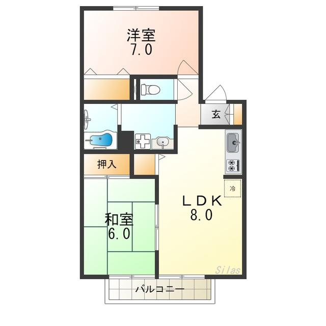 トリヴァンベール松川(2LDK/2階)の間取り写真