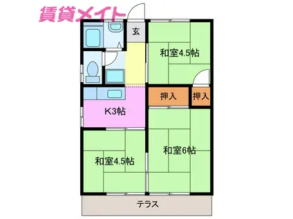 コーポうえの(3K/1階)の間取り写真