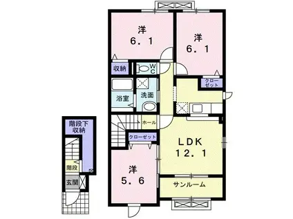エスタシオンI(3LDK/2階)の間取り写真