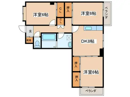 ホワイトビレッジあがた(3DK/1階)の間取り写真