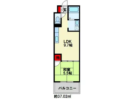 エルザビル香春口45(1LDK/7階)の間取り写真