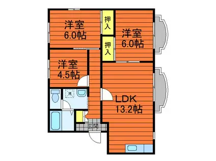 星の郷コーポ C棟(3LDK/2階)の間取り写真