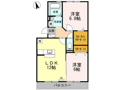 シャトーラトゥールI棟(2LDK/2階)の間取り写真