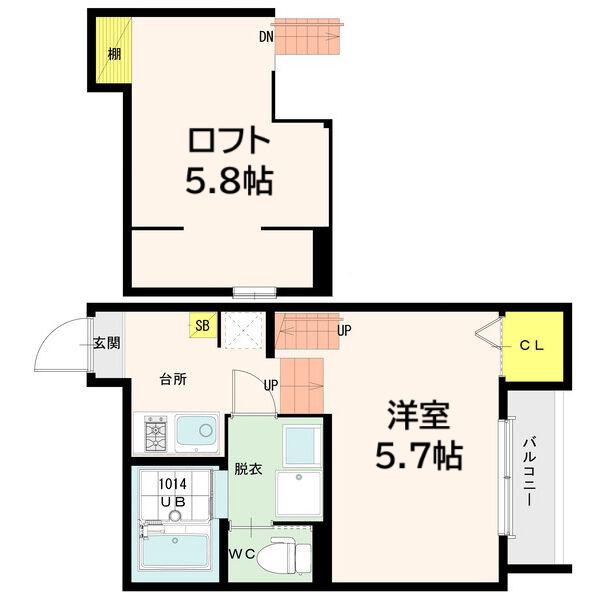 BELLE VILLA長町(1K/1階)の間取り写真