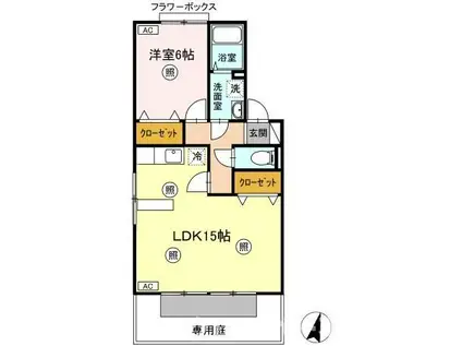 エスポワールメゾン B棟(1LDK/1階)の間取り写真