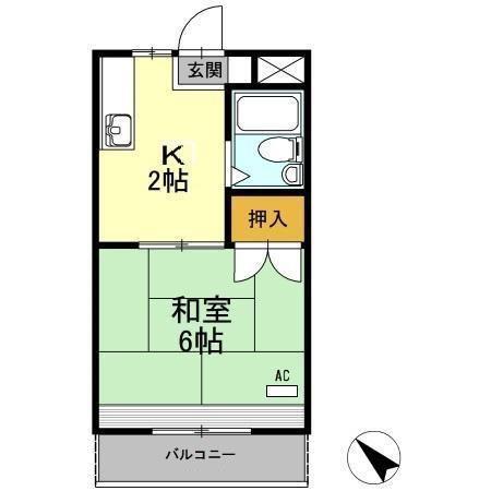 レイクグリーン三好 B棟(1K/2階)の間取り写真