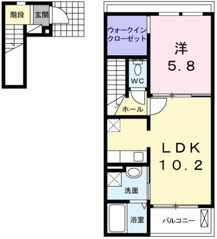ボヌールB(1LDK/2階)の間取り写真