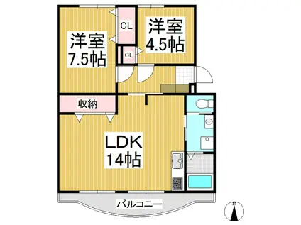 アメニティ三本柳(2LDK/3階)の間取り写真