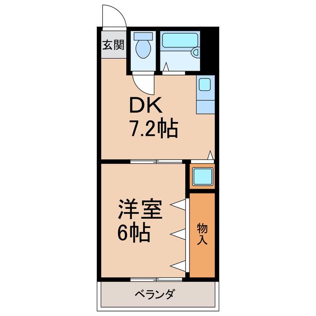 クラウンハイツ有家(1DK/3階)の間取り写真