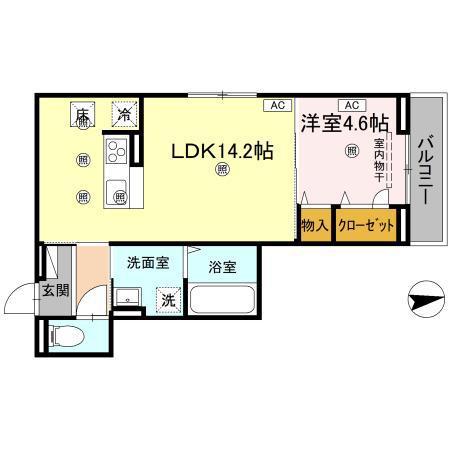 セレノアールB(1LDK/1階)の間取り写真
