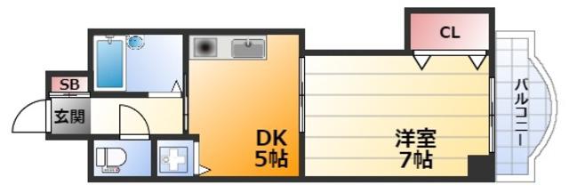 ノルデンハイム東三国(1DK/8階)の間取り写真