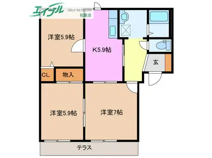 グリーンヒル宮前A棟(3K/1階)の間取り写真