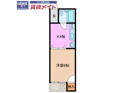 第二サンソンハイツ(1K/2階)の間取り写真