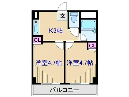 アソシエ横浜(2K/3階)の間取り写真