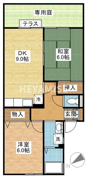 コンフォートたらみB(2DK/1階)の間取り写真