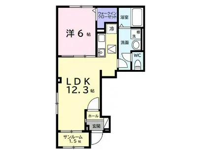 デルーナI(1LDK/1階)の間取り写真