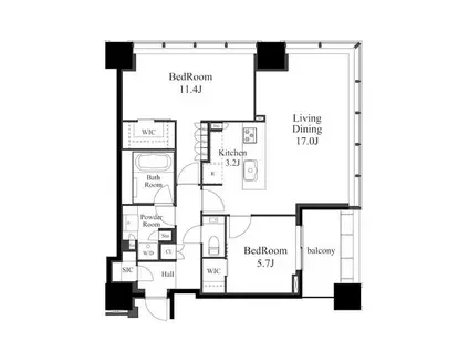 白金ザ・スカイ(2LDK/25階)の間取り写真