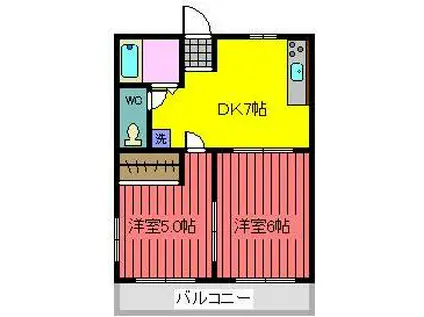 さくらガーデン浦和(2DK/2階)の間取り写真