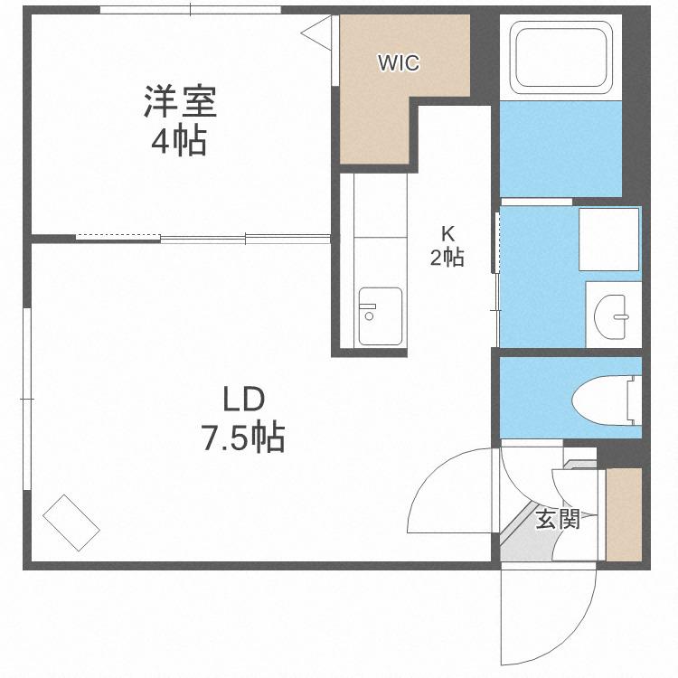 CREA MAISON発寒南イースト(1LDK/1階)の間取り写真