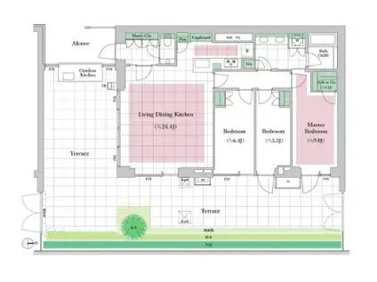 三田ガーデンヒルズ MITA GARDEN HILLS VILLA棟(3LDK/1階)の間取り写真