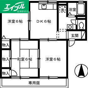 ウエストアベニュー A棟(3DK/1階)の間取り写真