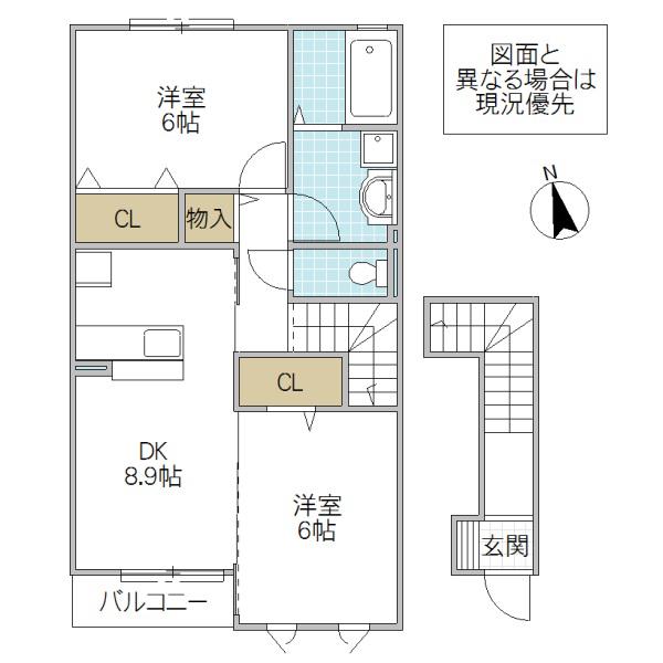 カーサR・T B(2DK/2階)の間取り写真