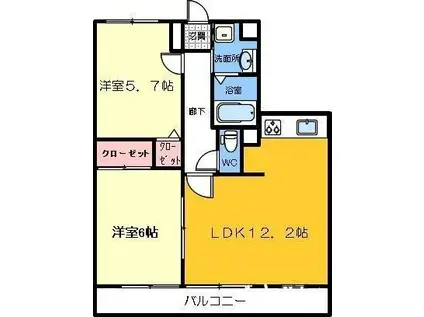 フォブール望(2LDK/3階)の間取り写真