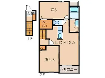 ヴィッセン隅田 II(2LDK/2階)の間取り写真