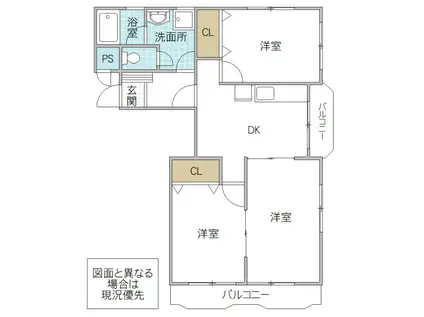 グランドールオーヤマ B棟(3DK/2階)の間取り写真