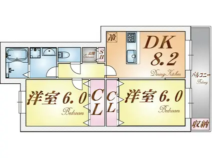 ときわ塩屋レクラン(2DK/2階)の間取り写真