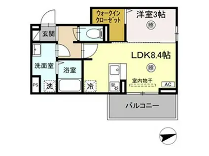 フリーデンやりた(1LDK/3階)の間取り写真