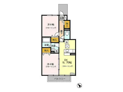 アミティ加茂川(2DK/1階)の間取り写真