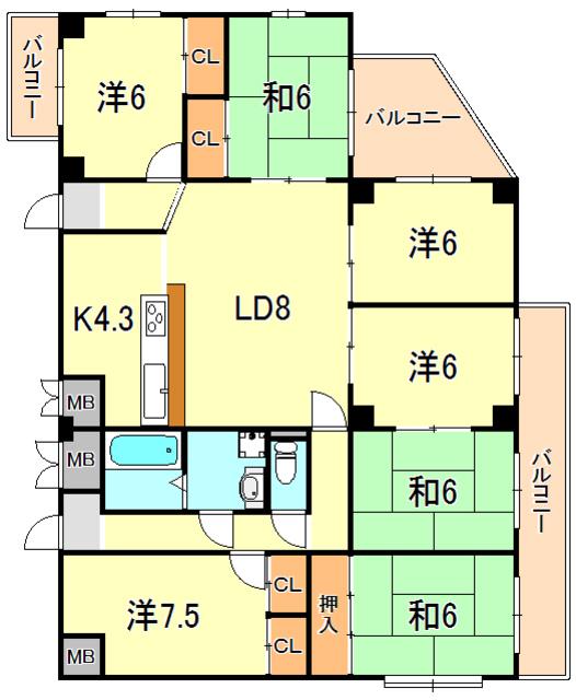 マノワールINO(7LDK/4階)の間取り写真
