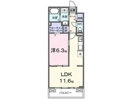 ディアコート唐崎(1LDK/3階)の間取り写真