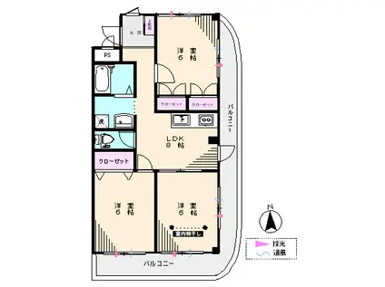 竹ノ塚保木間二丁目ビル(3LDK/3階)の間取り写真