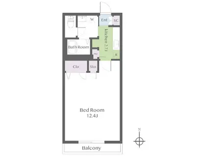 セトルプレイスA(1K/2階)の間取り写真