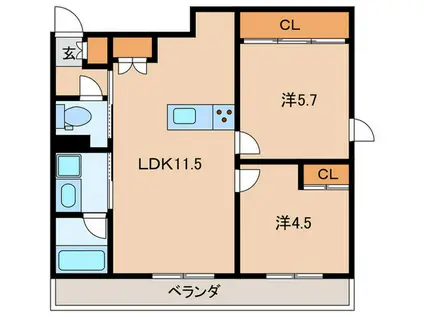 メゾン・ド・グラース馬込(2LDK/3階)の間取り写真