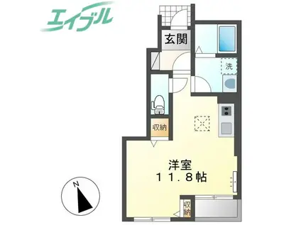 サンコートあすなろC棟(ワンルーム/1階)の間取り写真