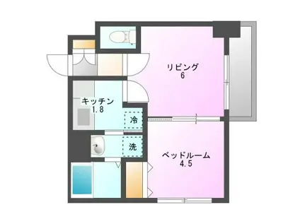 ルラシオン北大前(1DK/9階)の間取り写真