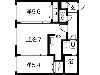 シティプレミア平岸(2LDK/4階)の間取り写真