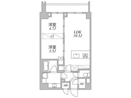 アジールコート麻布十番(2LDK/9階)の間取り写真