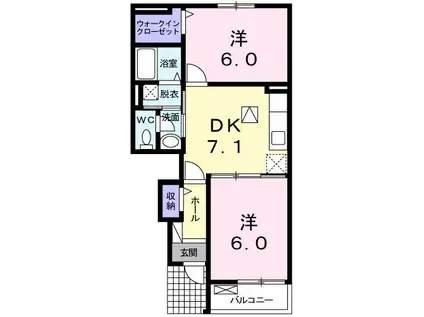 ロッソフィオーレA(2DK/1階)の間取り写真