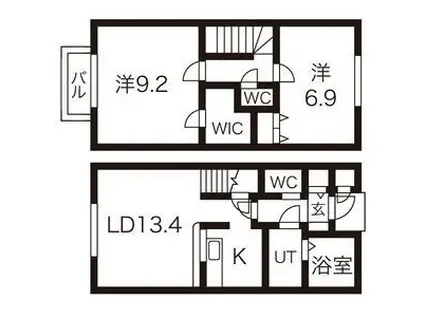 ウィングスII(2LDK/1階)の間取り写真