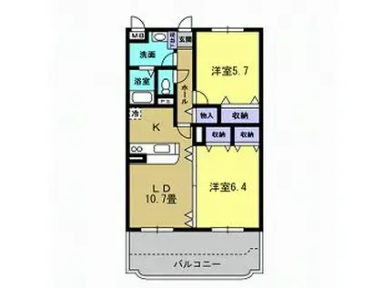ユーミーグレース(2LDK/4階)の間取り写真