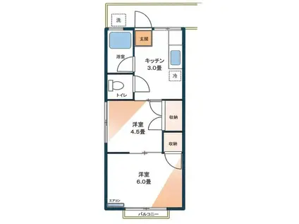 シティハイム鹿島(2K/2階)の間取り写真