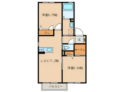 クラヴィエ松崎(2LDK/2階)の間取り写真