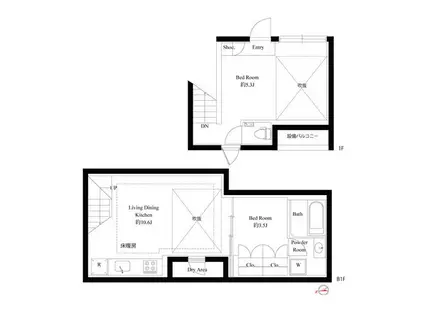 スクエアコート早稲田(2LDK/B1階)の間取り写真