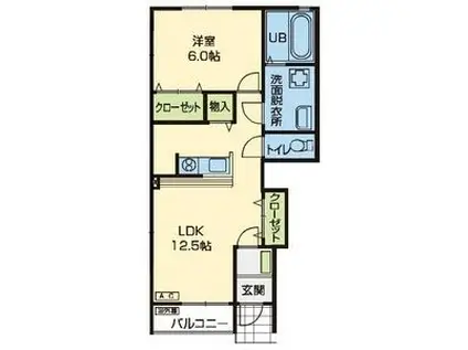 NJ三島町II(1LDK/1階)の間取り写真